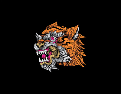 CRAZY TIGER black colors design illustration vector