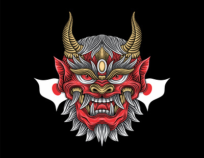 ONI MASK black colors design flat illustration vector