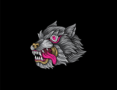 MAD WOLF black colors design illustration vector