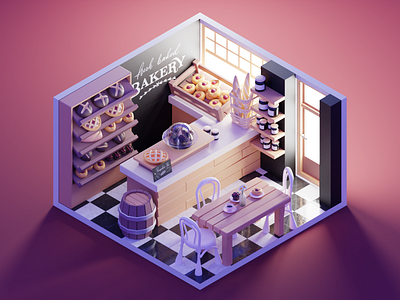 Bakery 3d bakery blender diorama illustration isometric lowpoly render room shop