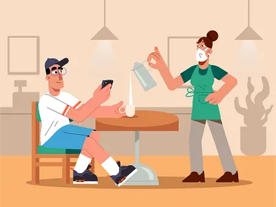 Coffee in the Times of COVID character design coffee coffee cup coffee shop coffeeshop design flat free graphic icon illustration ilustracion logo modern server serving starbuck startbucks vector waitress