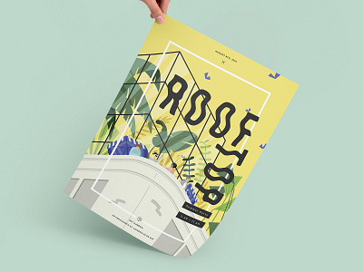 Rooftop branding branding design design drinks illustrated poster illustration mockup plants poster poster design rooftop summer summer party