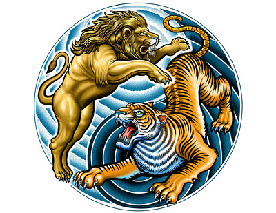 Lion and Tiger Ying Yang illustration branding illustration lion logo tiger yinyang