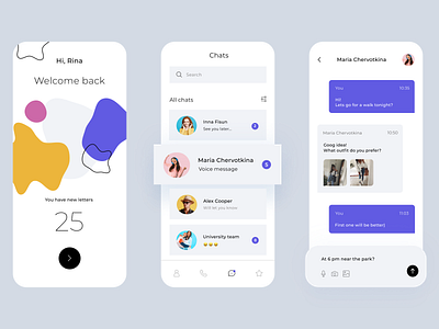 Messaging App 💜 app blobs button color palette communication community dailyui dribbble menu message messages messaging messaging app minimalism mobile app search bar searching ui ux ui design ui elements