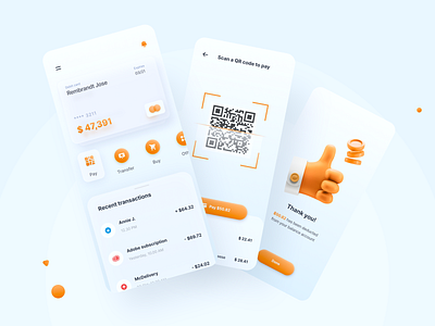 Banking App - Mobile App 3d 3d illustration app app design bank bank app blue clean ui credit card credit card payment finance finance app fintech mobile app mobile design mobile ui orange payment app trending ui trend