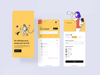 BUCING - Cat-Care Task Management Mobile App animal cartoon cat colorful kids mobile app mobile design mobile ui space task management ui uiux ux