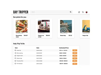 Trip Planner dailyui design desktop travel ui ux