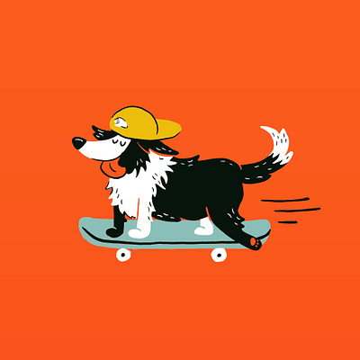 Sunday Punday No. 044: Boarder Collie dog hat illustration procreate skateboard skater