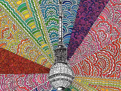 Berlin, Bursting with Color art berlin berlin agency berlin freelance branding cards color colorful design drawing drawing meditation illustration pattern postcard design postcards rainbow tv tower