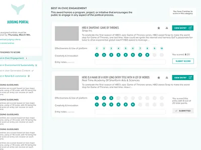 UI Concept for Judging Flow django teal ui web app