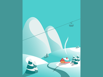 Winter landscape illustration 2d flat illustration minimal vector winter горы домик зима иллюстратор иллюстрация минимализм