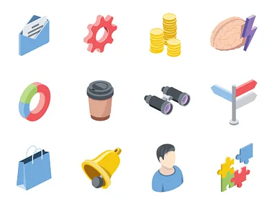 Free isometric Icons set 3d arrows bell brain charts coffee cup cog coins email flat icons illustrations isometric isometric art isometric design isometric icons puzzles user vector web