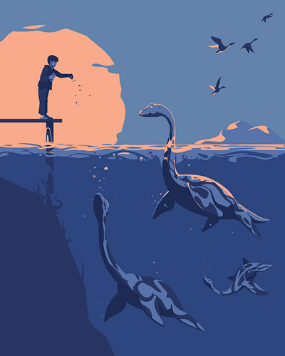 Frightening the ducks (This is a cropped image) adobeillustrator animal animals art artwork design digitalart dino dinosaur dinosaurs drawing graphic illustration illustrator lochness plesiosaurs sunset vector vector illustration vectorart