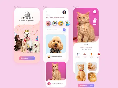 Pethouse app adopt appdesign cart cats clean dog petcare pets petshop product profile search social app