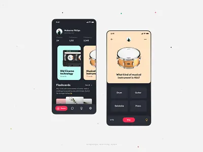 Flashcard app clean dark app dark ui design ios mobile ui