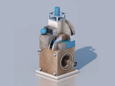 Wood Installation 3d 3d art c4d cement cinema4d design glass illustration installation installation art isometric materials metal minimal plastic simplified textures wood