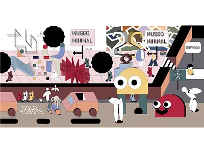 "Minimal Museum" Part 01 character design fun illustration isometric isometric art lineart minimal robots