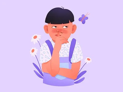 Monday boy character design child digitalart drawing flower illustration monday purple violet