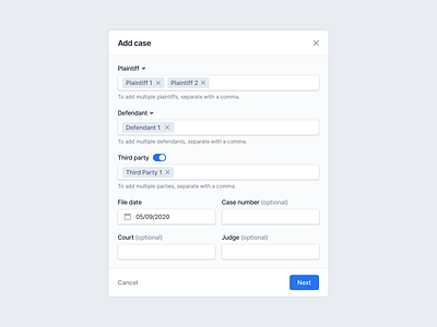 Add Case Modal modal saas ui ux