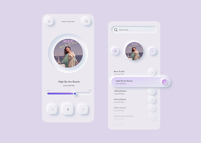 Neumorphic Music Player application design lana del rey minimal mobile app mobile app design music music player neumorphism ui velvet