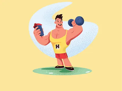 Gym Bodybuilder Illustration colors design fitness flat grain gym illustration illustrator ios logo texture vector vector illustration web