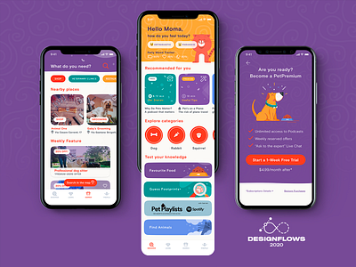 Pets Lover App | Designflows 2020 Contest app app design contest design design app design mobile designer designflows designflows2020 illustration interface design mobile mobile app paywall pet lover pet lover app pets ui ui pattern user interface