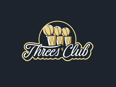 Threes Club badge branding design illustration lettering lifestyle brand script sports typography vector