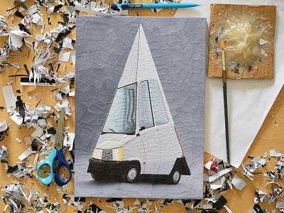 Fiat Panda, studio art car cars collage collage art fiat illustration panda paper paper art paper collage scissors studio