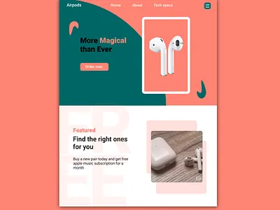 Product Landing Page - AirPods animation app art design graphic design illustration typography ui ux website