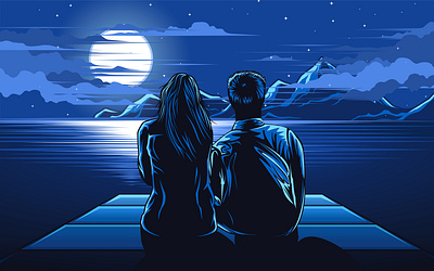 moonlight illustration vector background beach cloud couple freepik graphic graphicdesign hill illustration illustration art illustration design illustration digital illustrations moon moonlight moonlight illustration vector mountain sea siting vector