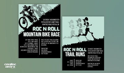 Event Flyer Design - ROC N Roll action advertisment black branding charity design event flyer fundraiser graphic design infographic mountain bike poster race recreation run teal trail typography vector