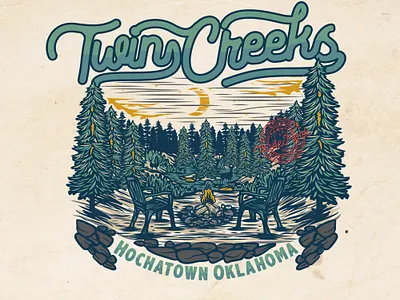 Twin Creeks black and white branding design handdrawn illustration logo tshirtdesign vector vintage woodengrafis