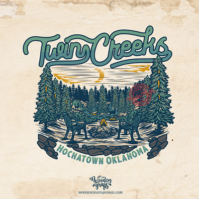 Twin Creeks black and white branding design handdrawn illustration logo tshirtdesign vector vintage woodengrafis