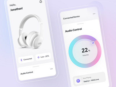 Headphone Controller App audio blue clean controller design gradient headphone icon interface minimal mobile simple sleek ui ui ux ui design user experience ux volume white