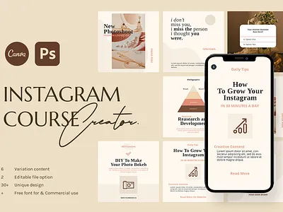 CANVA & PS - Insta Course Creator advertising branding canva design girl illustration instagram instagram post instagram stories instagram template logo minimalist presentation social media social media design social media pack social media templates socialmedia template ui