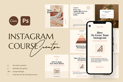 CANVA & PS - Insta Course Creator advertising branding canva design girl illustration instagram instagram post instagram stories instagram template logo minimalist presentation social media social media design social media pack social media templates socialmedia template ui