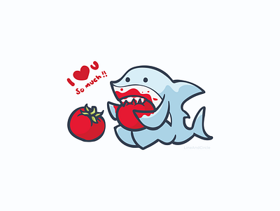 Land Shark Eating Tomato adorable animal cartoon character cute illustration love shark tomato