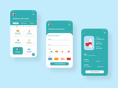 Medicine Reminder Application application design color design medicine vector