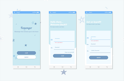 Fessenger Welcome page-Login page- Sign Up page android app android design login page mailing app signup page welcome page xd design