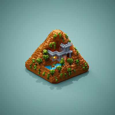 Random castle ruin in Mountain 3d magicavoxel mini tiny voxelart voxels
