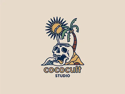 skullah beach branding coconut design hand drawn illustration logo pop skull sun surf surface design surfing travel tree trees tropic tropical vintage wave