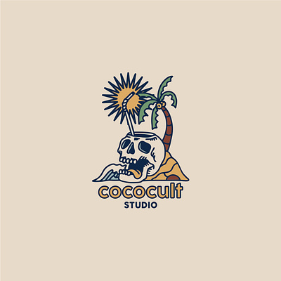 skullah beach branding coconut design hand drawn illustration logo pop skull sun surf surface design surfing travel tree trees tropic tropical vintage wave