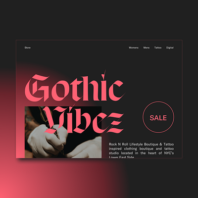 Tattoo Shop & Boutique Landing Page black blackletter boutique branding darkui design ecommerce ecommerce design ecommerce shop gothic gothic font gradient hotpink landingpage minimal minimalism tattoo ui ux webdesign