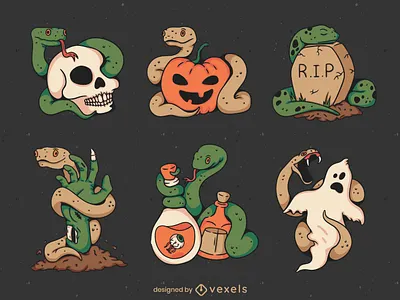 Halloween Snakes SET art design draw graphic design illustration