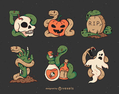 Halloween Snakes SET art design draw graphic design illustration