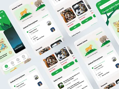 Taman Safari App Homepage animals app booking card clean green homepage ios nature product design safariapp show travel ui uimobile user experience ux white