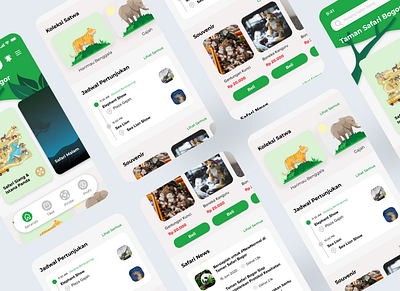 Taman Safari App Homepage animals app booking card clean green homepage ios nature product design safariapp show travel ui uimobile user experience ux white