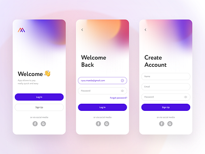 Sign In // Sign Up UI abstract app design application design form design iphone login form payment app registration form ui welcome screen