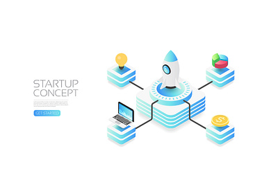 Startup concept app artificial intelligence background business computer concept design icon idea illustration isometric money rocket startup technology user interface vector
