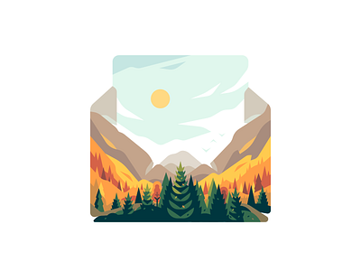 Letter color illustration landscape mountains nature shape vector